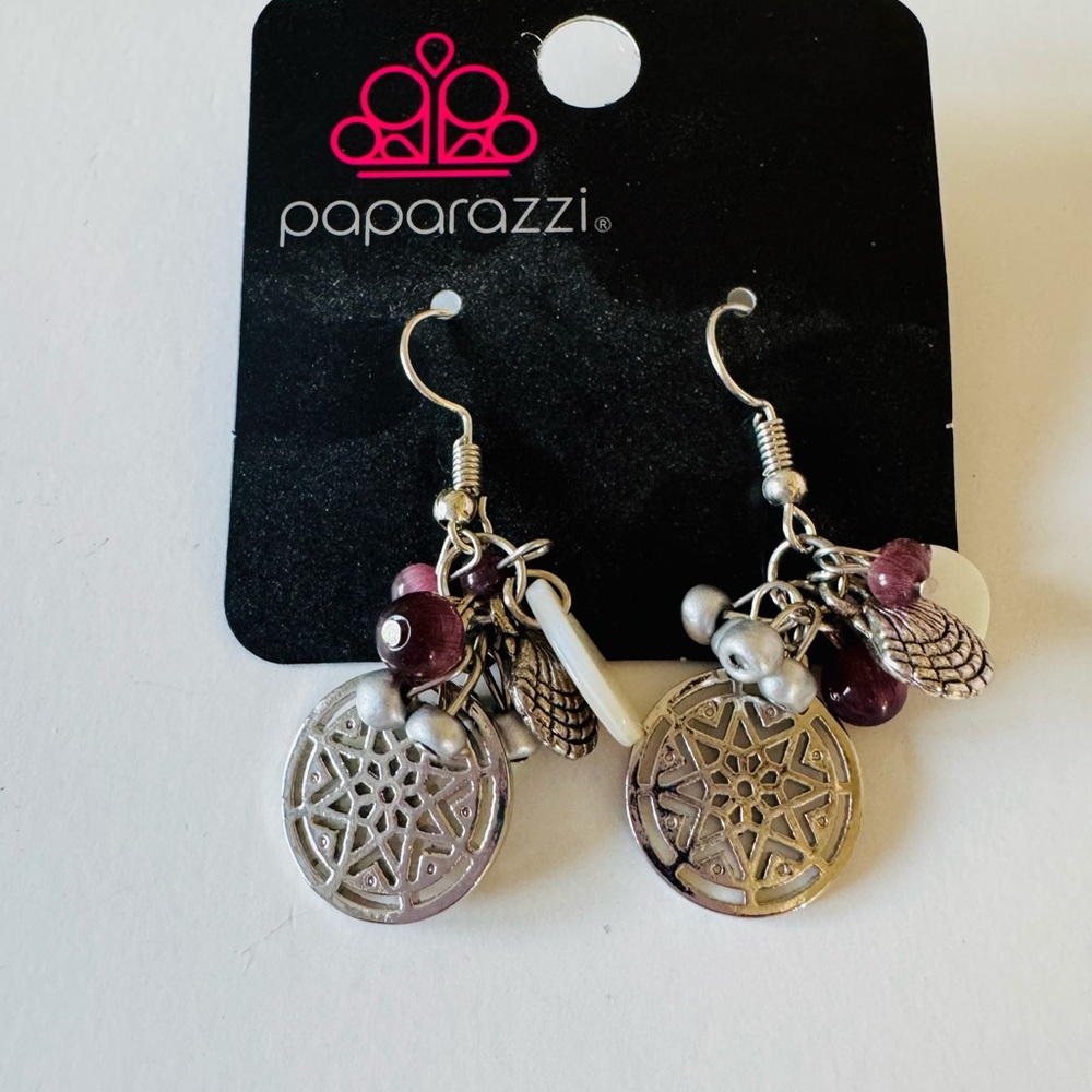 Paparazzi Silver and Maroon Charm Earrings